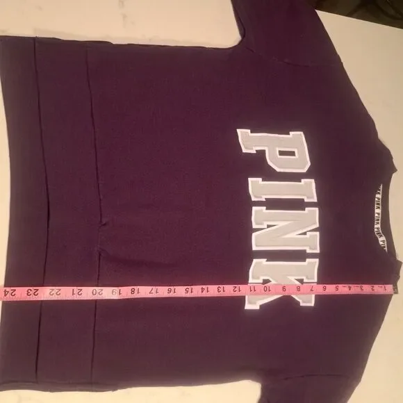 Victoria's Secret VS PINK Varsity Crewneck Purple Spellout Sweatshirt Size XS - Picture 6 of 6